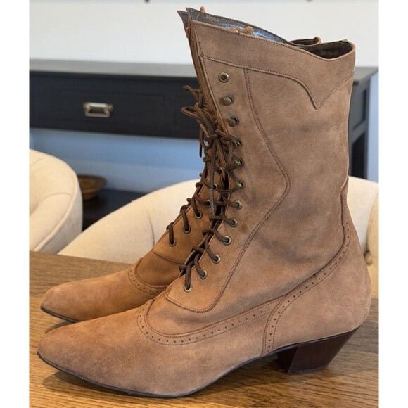 Oak Tree Farms Brown Suede Leather Victorian Western Lace Up Boots Women’s Sz 11 - Picture 2 of 9